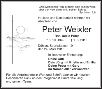 Traueranzeige von Peter Weixler von Frankenpost