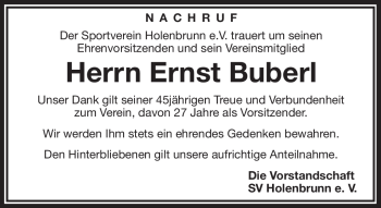 Traueranzeige von Ernst Buberl von Frankenpost