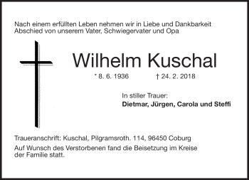 Traueranzeige von Wilhelm Kuschal von Neue Presse Coburg