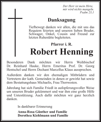 Traueranzeige von Robert Henning von Südthüringer Presse