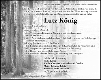 Traueranzeige von Lutz König von Südthüringer Presse