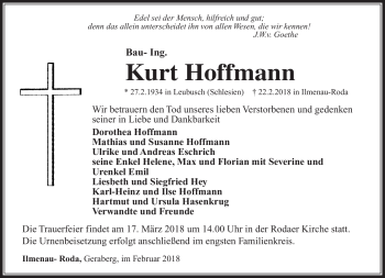 Traueranzeige von Kurt Hoffmann von Südthüringer Presse