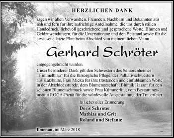 Traueranzeige von Gerhard Schröter von Südthüringer Presse