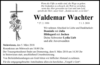Traueranzeige von Waldemar Wachter von Neue Presse Coburg