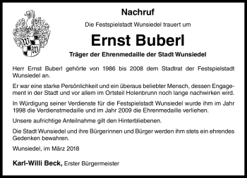 Traueranzeige von Ernst Buberl von Frankenpost