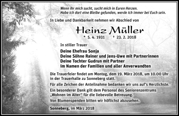 Traueranzeige von Heinz Müller von Südthüringer Presse