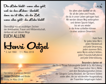 Traueranzeige von Henri Oetzel von Südthüringer Presse