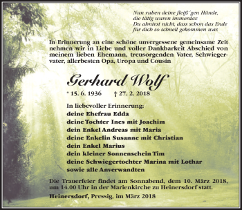 Traueranzeige von Gerhard Wolf von Südthüringer Presse