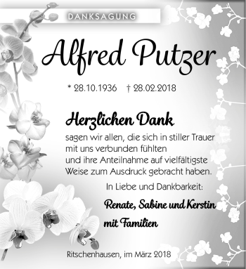 Traueranzeige von Alfred Putzer von Südthüringer Presse