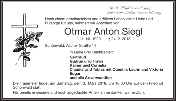 Traueranzeige von Otmar Anton Siegl von Frankenpost