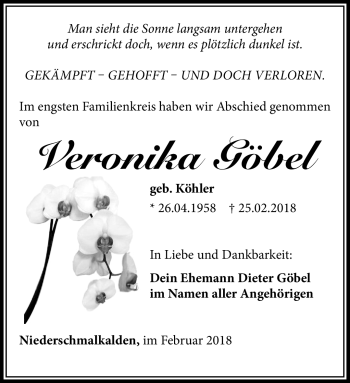 Traueranzeige von Veronika Göbel von Südthüringer Presse