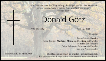 Traueranzeige von Donald Götz von Neue Presse Coburg