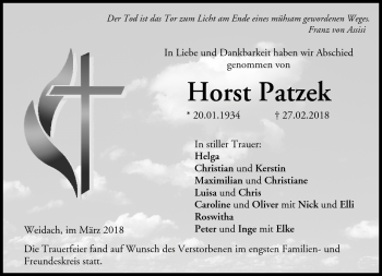 Traueranzeige von Horst Patzek von Neue Presse Coburg