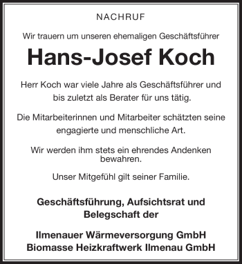 Traueranzeige von Hans-Josef Koch von Südthüringer Presse