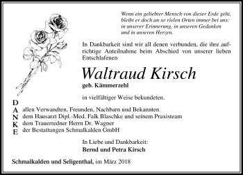 Traueranzeige von Waltraud Kirsch von Südthüringer Presse
