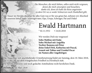 Traueranzeige von Ewald Hartmann von Südthüringer Presse