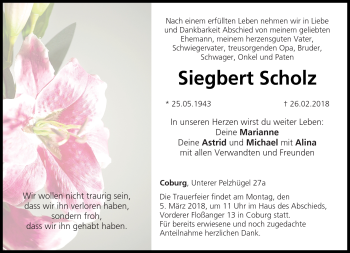 Traueranzeige von Siegbert Scholz von Neue Presse Coburg