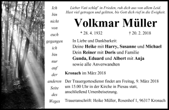 Traueranzeige von Volkmar Müller von Südthüringer Presse