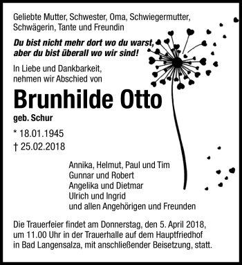 Traueranzeige von Brunhilde Otto von Südthüringer Presse