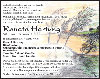 Traueranzeige von Renate Hartung von Südthüringer Presse