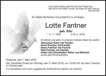 Traueranzeige von Lotte Fantner von Neue Presse Coburg