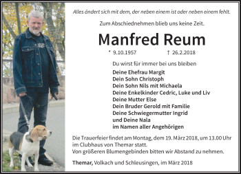 Traueranzeige von Manfred Reum von Südthüringer Presse
