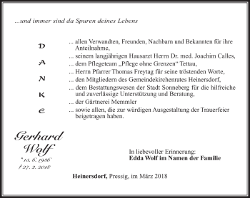 Traueranzeige von Gerhard Wolf von Südthüringer Presse