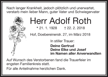 Traueranzeige von Adolf Roth von Frankenpost