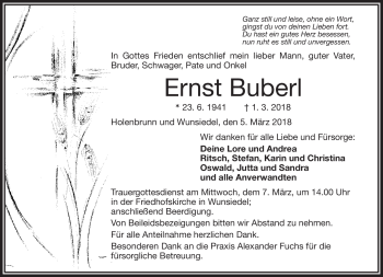 Traueranzeige von Ernst Buberl von Frankenpost