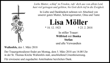 Traueranzeige von Lisa Möller von Neue Presse Coburg