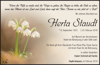 Traueranzeige von Herta Staudt von Südthüringer Presse