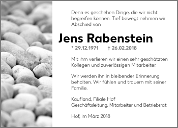 Traueranzeige von Jens Rabenstein von Frankenpost