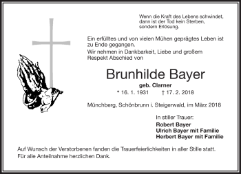 Traueranzeige von Brunhilde Bayer von Frankenpost