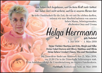 Traueranzeige von Helga Herrmann von Südthüringer Presse