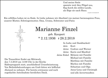 Traueranzeige von Marianne Finzel von Neue Presse Coburg