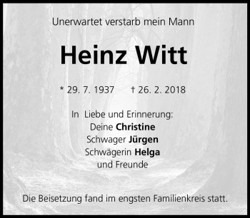 Traueranzeige von Heinz Witt von Neue Presse Coburg