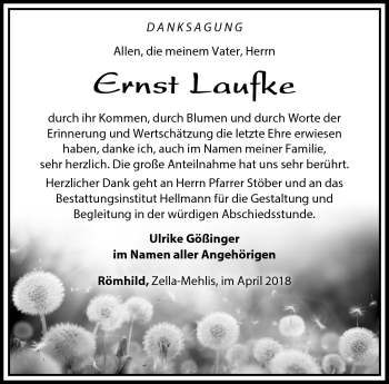 Traueranzeige von Ernst Laufke von Südthüringer Presse