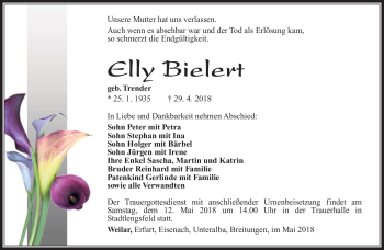 Traueranzeige von Elly Bielert von Südthüringer Presse