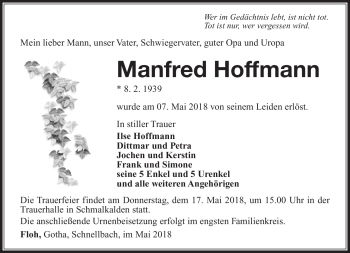 Traueranzeige von Manfred Hoffmann von Südthüringer Presse