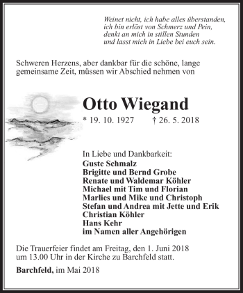 Traueranzeige von Otto Weigand von Südthüringer Presse