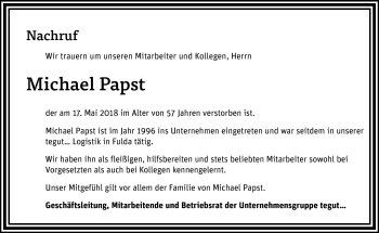 Traueranzeige von Michael Papst von Südthüringer Presse