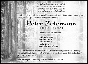 Traueranzeige von Peter Zotzmann von Südthüringer Presse