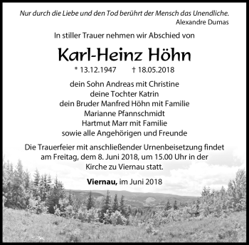 Traueranzeige von Karl-Heinz Höhn von Südthüringer Presse