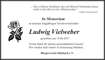 Traueranzeige von Ludwig Vielweber von Südthüringer Presse