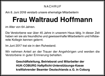 Traueranzeige von Waltraud Hofmann von Neue Presse Coburg