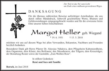Traueranzeige von Margot Heller von Südthüringer Presse