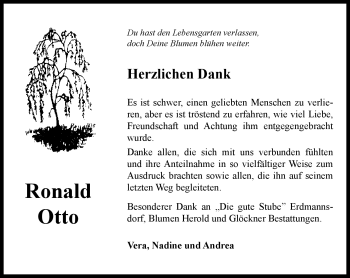 Traueranzeige von Ronald Otto von Südthüringer Presse