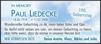 Traueranzeige von Paul Liedecke von Neue Presse Coburg