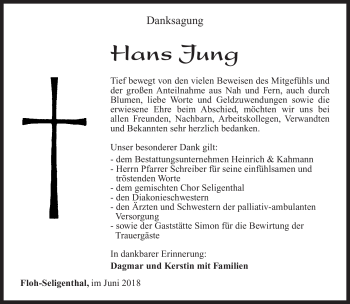 Traueranzeige von Hans Jung von Südthüringer Presse