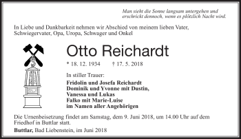 Traueranzeige von Otto Reichardt von Südthüringer Presse